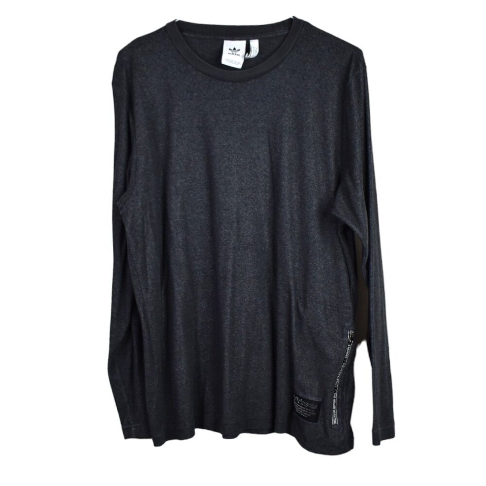 Adidas Sweater L Mens Gray Pullover Long Sleeve Brand with 3 Stripes Zipper